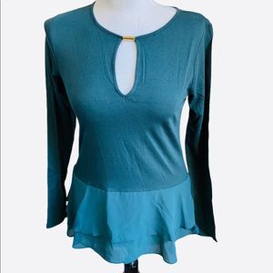 Michael‎ Michael Kors Emeral Green Scoop Neck Tiered Hem  Top Blouse